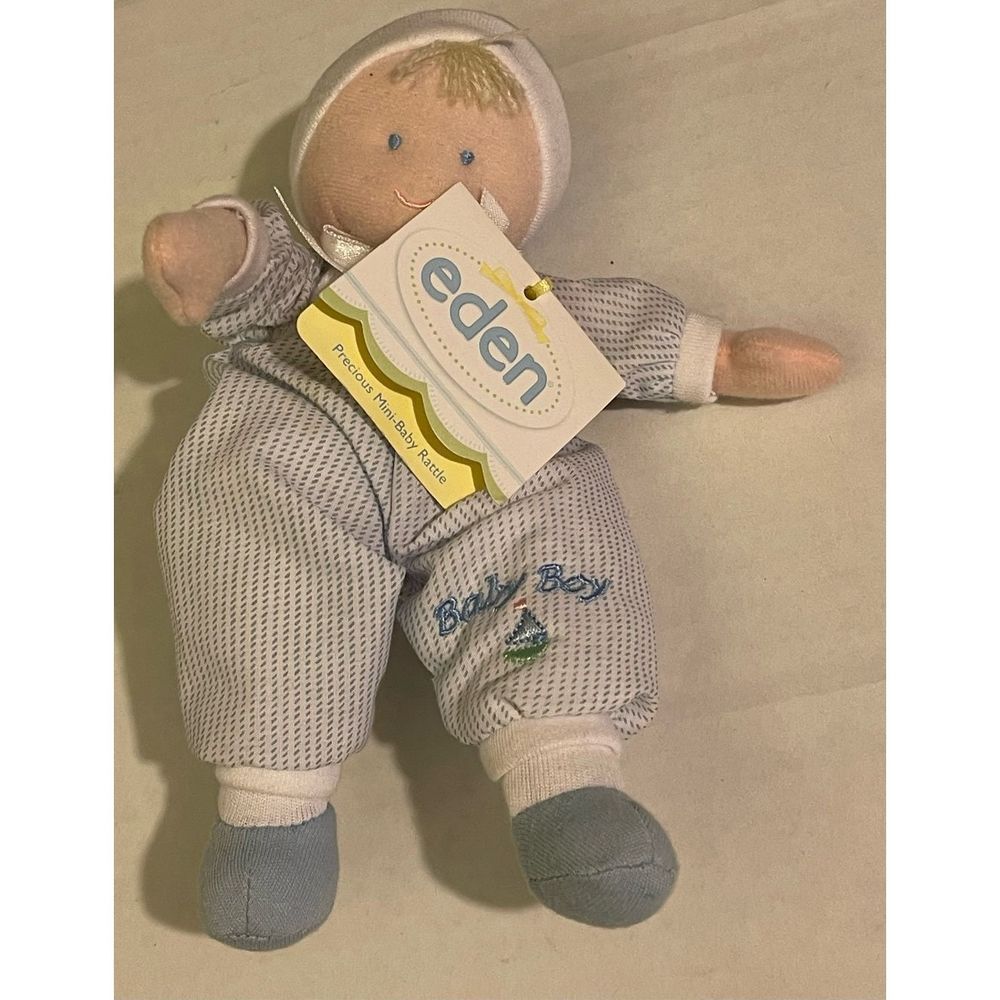 Eden Baby Boy Soft 7” Blue & White Striped Salior Outfit 2004 Precious Mini-Baby - Picture 2 of 4